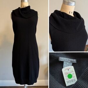 NWT Sweater Dress Cashmere Cowl Neck Sleeveless Black Knit M Chelsea & Theodore